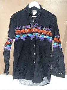 Express Rider Vintage Western Aztec Running Horses Shirt Men's Size M - Picture 1 of 5