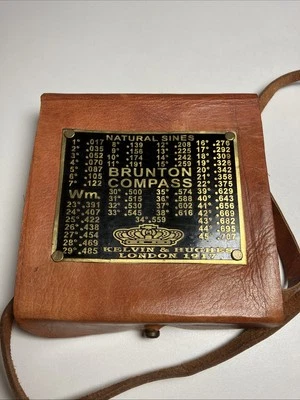 古董老式/复古开尔文和休斯·布伦顿指南针伦敦 1917 皮革表壳正弦 — 第 1/4 张图片