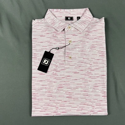 FootJoy Golf Shirt Polo Broken Stripe Large White Magenta Polyester NWT MSRP $88 - Image 1 of 4