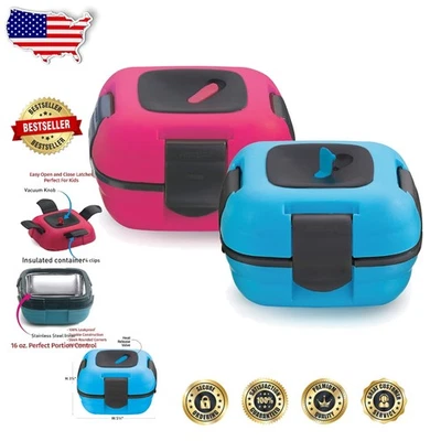 Juego de 2 loncheras duraderas con aislamiento térmico 16 oz a prueba de fugas niños adultos azul-rosa Foto 1 de 4
