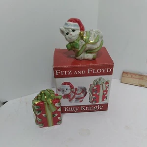 Salero y pimentero navideño Fitz and Floyd Kitty Kringle Cat 2005 usado en excelente estado - Imagen 1 de 8