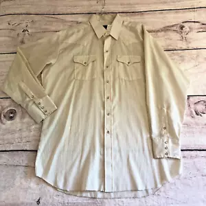 Vtg Panhandle Slim Shirt Mens 18 36 Ivory Striped Western Pearl Snap Button USA - Picture 1 of 15