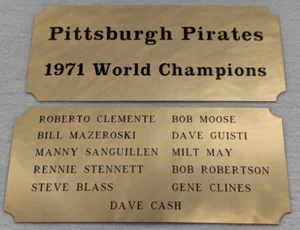 1971 Pittsburg Pirates World Champions Engraved Brass Plates/ Plaques (2 Pieces) - Picture 1 of 3