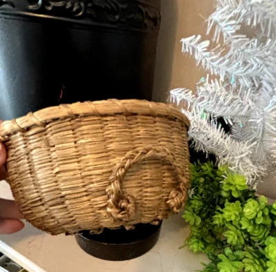Vtg 5" PASSAMAQUODDY Maine INDIAN ASH Curly Base BASKET Sweet Grass MicMac Mini - Image 1 of 4
