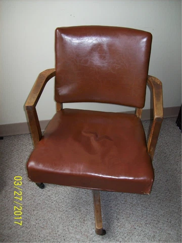 Antique Leather Office Chair - Swivels, Rocks -- Needs some work Cover