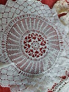 24 ANTIQUE WHITE/IVORY COTTON HAND WORKED HANDMADE LACE TABLE MATS  /DOILIES 