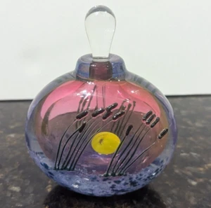 Hand Blown Art Glass Perfume Bottle Cattails at Sunset Beach Painting - New - Picture 1 of 10