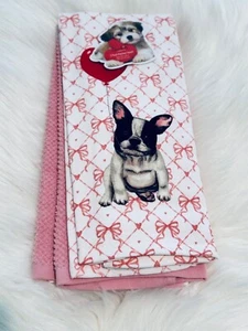 Colordrift French Bulldog Frenchie Pink Bow 3 Pack kitchen Towels Set - Picture 1 of 5
