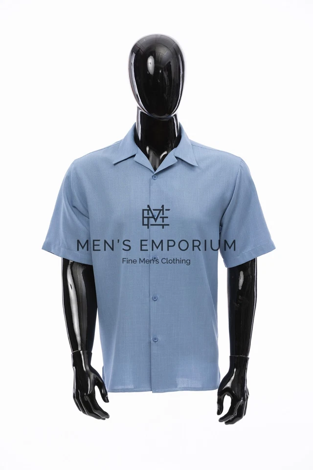 NUEVA Camisa Informal Para Hombres Montique Calce Regular Cuello de Campamento Manga Corta Azul Cielo EE. UU. Foto 1 de 1