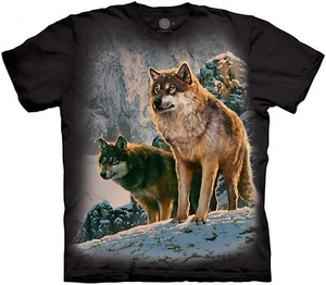 T-Shirt Wolf Paar Sonnenuntergangspackung Tier schwarz Wölfe Hund der Berg Erwachsene S - Bild 1 von 4