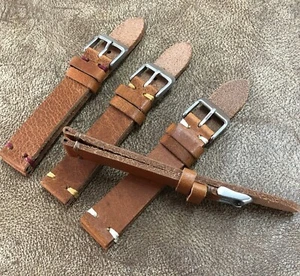 Size 18/20/22mm Vintage Style Handmade Brown Cow Leather Watch Strap Band #110A - Picture 1 of 8