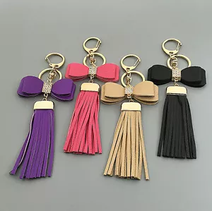 Leder Quaste Schleifen Kristall Handarbeit Handtasche Tasche Schlüsselanhänger Schlüsselring - Bild 1 von 4