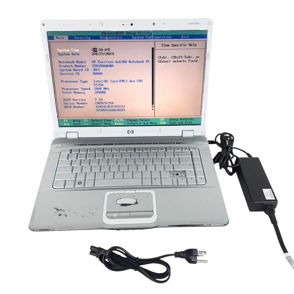 HP Pavilion dv6700 15.4" Notebook Core 2 Duo T5750 2GB Boot/BIOS No HDD/OS H3246 - Image 1 of 4