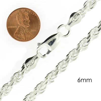 Real Solid Sterling Silver Diamond Cut Rope Chain Mens Boys Bracelet or Necklace - Image 1 of 2