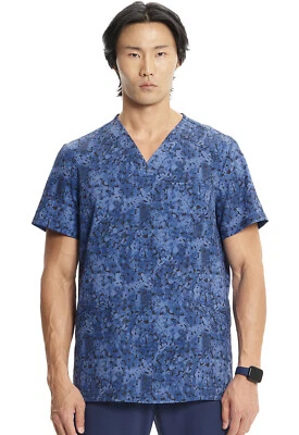 Distressed Geo Cherokee Scrubs Infinity Mens V Neck Top CK920 DISG - Image 1 of 4
