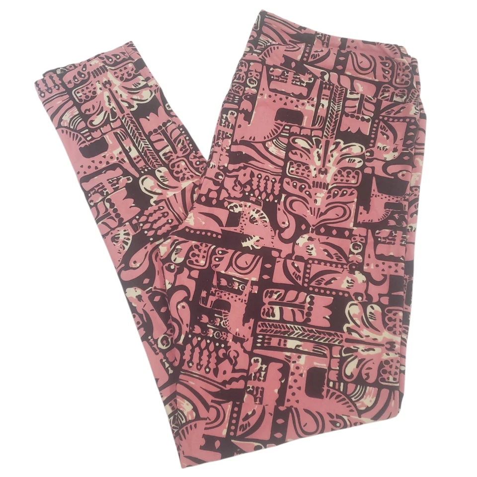 LuLaRoe 高大曲线打底裤女式粉色弹性腰部弹力部落 — 第 1/4 张图片