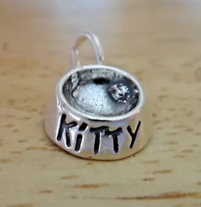 Sterlingsilber 3D 12x14mm Katzenfutter Schüssel Geschirr sagt Kätzchen Charm! - Bild 1 von 8