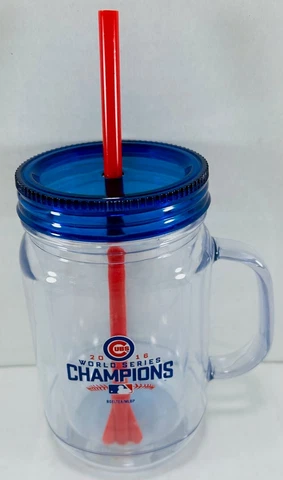 CHICAGO CUBS 2016 CHAMPIONSHIP  Plastic Beverage Cup/Mug ~ Lid ~ Straw ~ 20 oz Cover