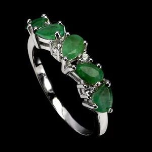925 Sterling Silver Ring Pear Emerald 5x3mm Topaz Natural Gemstone Jewelry 7.5 - Picture 1 of 14