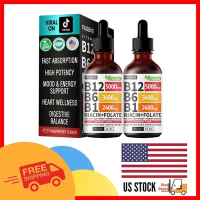 Paquete de 2 gotas líquidas de vitamina B12 y B6 - Aumenta la energía y la salud cerebral Foto 1 de 4