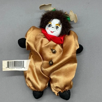 Porcelain Head Clown Doll Reindeer Jester 5" Sand Filled Body Brown Christmas - Image 1 of 4