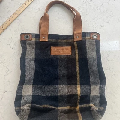Abercrombie Fitch винтажный с подкладкой книга сумка тяжелый клетку фланель кожаный логотип/ручки - Изображение 1 из 4