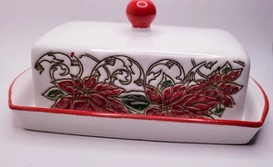 In Homestylez Lidded Butter Dish Poinsettias Large Capacity Excellent Condition - Bild 1 von 8