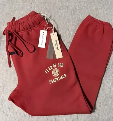 Fear Of God Essentials 'Authentic' Crimson Oversized Fleece Sweatpants Size M - Image 1 of 4