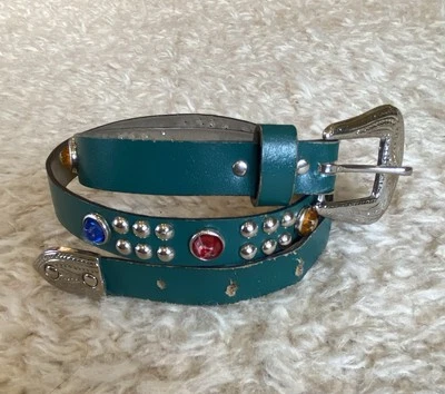 复古 50 年代男式珠宝镶嵌 Rockabilly 摩托车骑手西部皮革腰带 S — 第 1/4 张图片