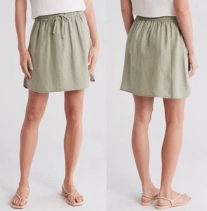 Madewell | Curved Hem Linen-Blend Mini Skirt Sage Green Elastic Waist WM Sz M - Picture 1 of 11