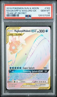 2019 POKEMON SUN & MOON TEAM UP SECRET FULL ART/MAGIKARP & WAILORD GX PSA 10 - Image 1 of 2