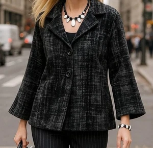 BRYN WALKER XS Sabira Black Italian Velvet Stand Colla Bell Sleeve Swing Jacket - Picture 1 of 10