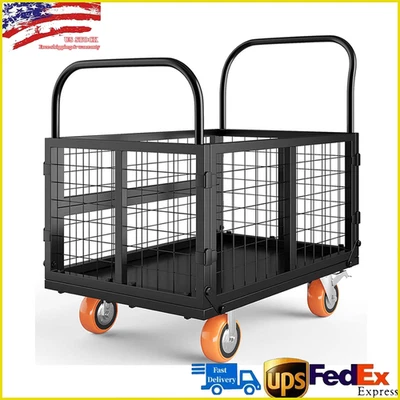 6 in1 Foldable Platform Truck Cart with Cage Hand Truck 1800LBS with 4 Wheels - Image 1 of 4
