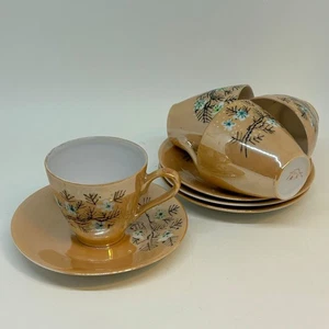 Set of 4 Vintage Hand-Painted Japanese Lusterware TEA CUP DUOS - Picture 1 of 7