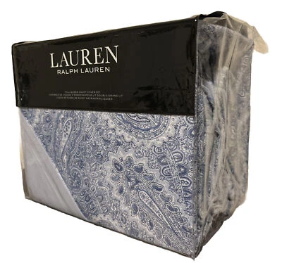 Ralph Lauren Bantry Paisley Blue Flannel 3 Piece Full Queen Duvet Cover Set - Image 1 of 4
