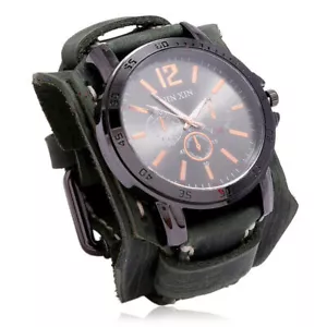1pz Cinturino Orologio Pelle Largo Polso Marrone Cinturino Nero Punk Retrò Quarzo Uomo - Foto 1 di 13