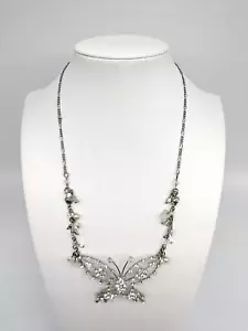 Bridal Butterfly Silver & Crystal Necklace, Bridesmaid, Wedding, Birthday, Shiny - Picture 1 of 3