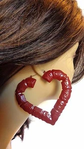 BAMBOO HOOP EARRINGS HEART HOOP ASSORTED COLORS 3.5 INCH  lightweight - Bild 1 von 14