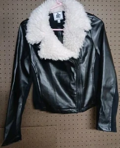 Juicy Couture Faux Leather Bomber Motorcycle Fur Collar Coat Black NWT. SZ M - Picture 1 of 5