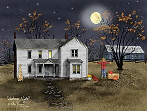 Billy Jacobs Autumn Night Scarecrow Pumpkin Art Print 12 x 9 - Picture 1 of 1