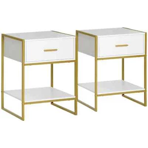 Set of Two Elegant Bedside Tables - White/Gold-Tone - Picture 1 of 11