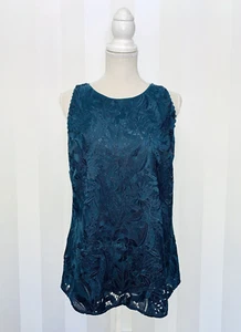 NWT Ann Taylor Teal Lace Sleeveless Top Size 12 MSRP $98 - Picture 1 of 5