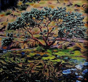 Signed Framed Original Impressionist Oil Painting - Creekside Manzanita Tree - Picture 1 of 8