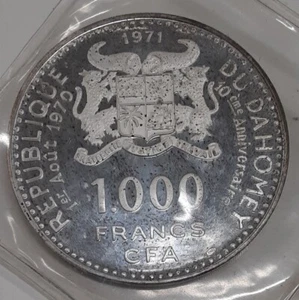 1971 Dahomey Proof-like Silver 1000 Franc Coin in Original Plastic w/Spots - Bild 1 von 2