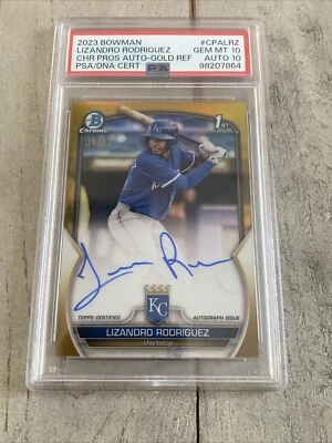 2023 Bowman Chrome 1st Lizandro Rodriguez Gold Auto /50 Dual PSA Grades 10’s - Image 1 of 4