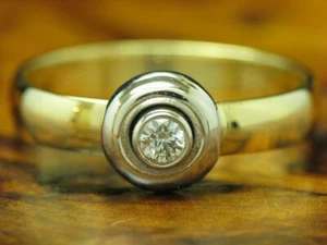 14kt 585 Bicolour Gold Ring With 0,18ct Brilliant Solitaire Trim/ 4,5g/ Rg 58 - Picture 1 of 6