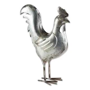 Iron Galvanized Rooster Sculpture - Picture 1 of 9