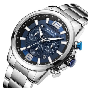 MEGIR Luxury Business Watches Men Stainless Steel Chronograph Quartz Watch - Picture 1 of 15