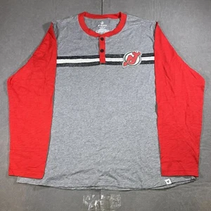 Fanatics Shirt Mens 3XL New Jersey Devils Henley Long Sleeve Gray Red NWOT - Picture 1 of 8