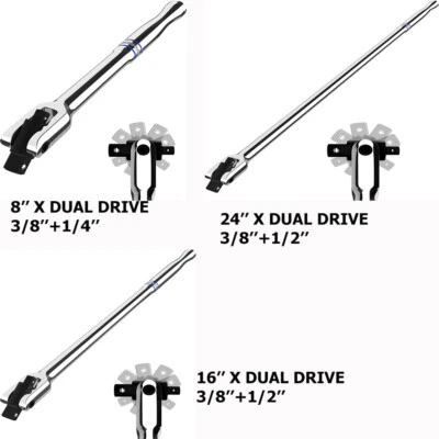 WORKPRO 1/4" 3/8" 1/2" Dual Drive Breaker Bar Heavy Duty 8"/16"/24" Breaker Bars - Image 1 of 4